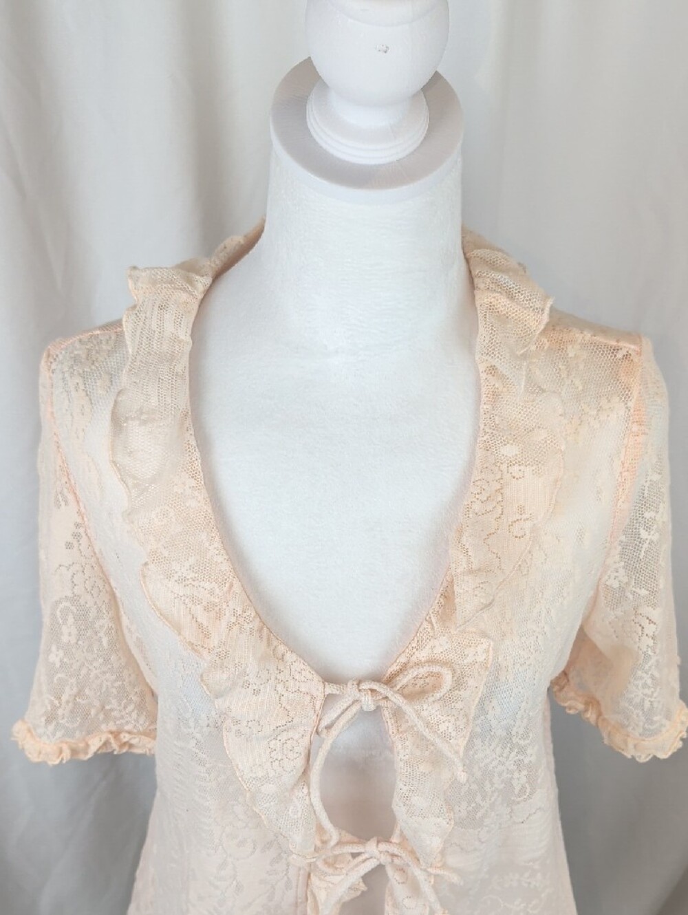 À La Une Pastel Pink Lace Ruffle Tie Front Coquette Cardigan Top Medium - Picture 3 of 15